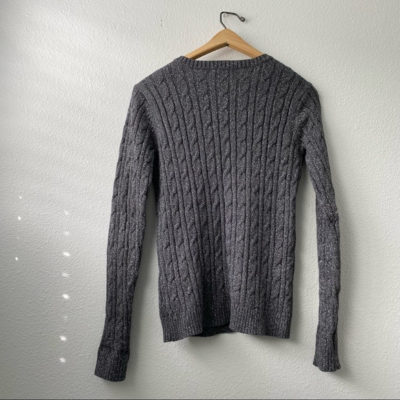 107. Grey with Silver V-Neck Long Sleeve Knit Sweater - Picture 14 of 14